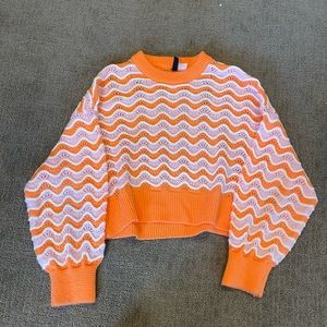 Orange and Pink Cropped Knit Sweater Womens Small